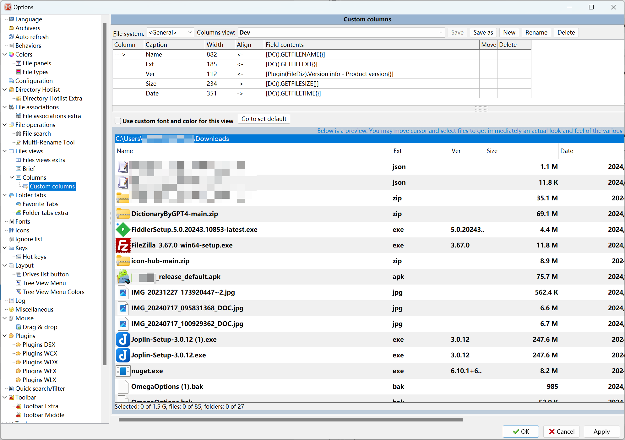 double commander custom columns show file version